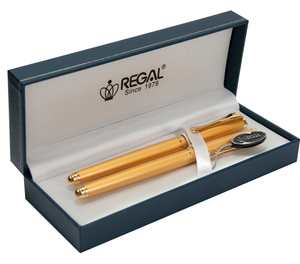 Комплект ручек (перо+роллер) в подарочном футляре L, Regal R12208.L.RF золото