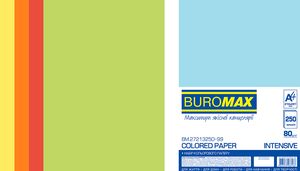 Набір кольорового паперу INTENSIVE, А4, 80г/м2, (5х50/250 листів), BUROMAX BM.27213250-99