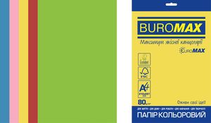 Набір кольорового паперу Buromax А4, 80г/м2, INTENSIVE, 5 кольорів, 50 аркушів, BUROMAX BM.2721350E-99
