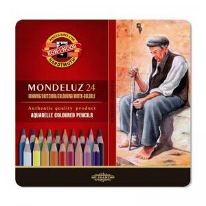 Олівці кольорові акварельні художні Mondeluz 24 кольори подарункова металева упаковка KOH-I-NOOR 3724