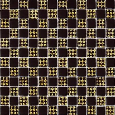 Мозаика Grand Kerama Шахматка шоколад-ромб золото 806, Фото
