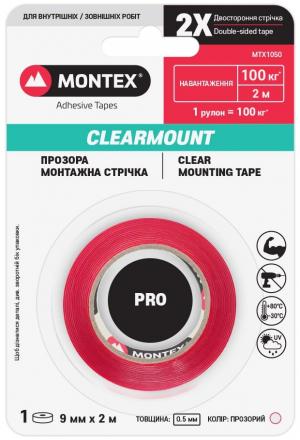 Монтажная двухсторонняя лента Montex SHS MTX1050-9-2.0 прозрачная 9ммх2м