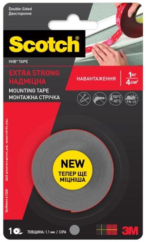 Монтажна двостороння стрічка 3M VHB 5040-В RP45-12-2 надміцна товщина 1.1 мм (12 мм х 2 м) сіра