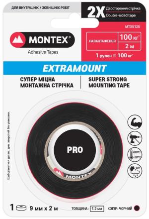 Монтажна двостороння стрічка Montex 5125 MTX5125-25-2,0 товщина 1.2 мм (25 мм х 2 м) чорна