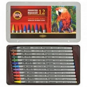 Акварельні кольорові олівці Progresso 12 металева упаковка Koh-i-Noor 8782