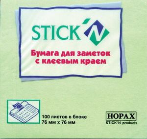 Блок бумаги с липким слоем 76х76 мм пастель зеленый 100 листов HOPAX 21150