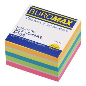 Блок для нотаток проклеєний Buromax NEON 75x75 мм 450 аркушів BM.2317-98