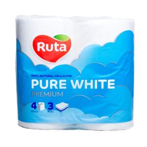 Туалетная бумага RUTA Pure White rt.47531 3 слоя 4шт белая на гильзе