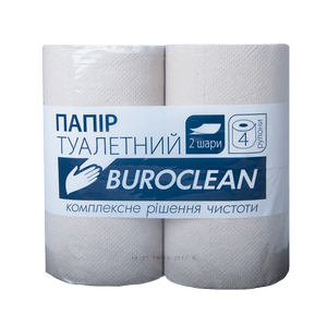 Папір туалетний сірий, 2 шари, 4 рулони, на гільзі, Buroclean, 10100052