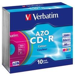Диск CD-R 700Mb.52х 80min Color Slim d.30590.021 Verbatim