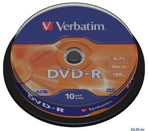 Диск DVD-R 4.7 Gb 16х Cake10. Silver d.53390.024 Verbatim