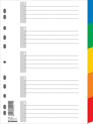 Разделитель страниц пластиковый цветной А4 на 5 разделов Donau 7704095