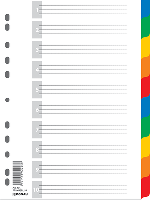 Разделитель страниц пластиковый цветной А4 на 10 радлелов Donau 7710095