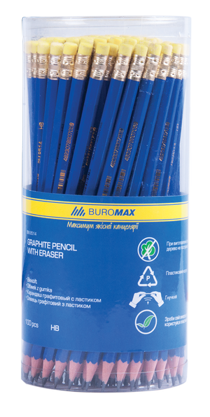 Олівець графітовий BUROMAX НВ пластиковий синій з ластиком BM.8514