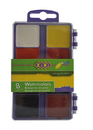 Краски акварельные 8 цветов пластиковая коробка Zibi ZB.6519