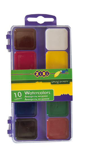 Фарби акварельні Zibi 10 кольорів пластикова коробка без кисті фіолетовий ZB.6520-07