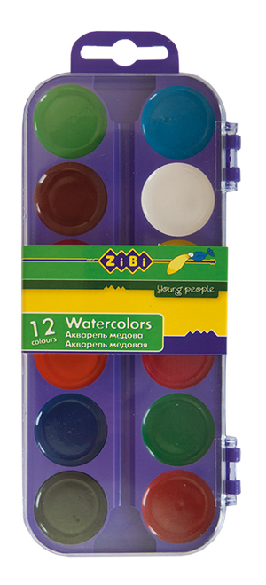 Фарби акварельні Zibi 12 кольорів пластикова коробка без кисті фіолетовий ZB.6521-07