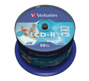 Диск Verbatim CD-R 700Mb 80min 52 Printable Cake 50 d.43309