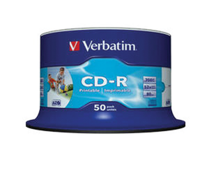Диск Verbatim CD-R 700Mb 80min 52 Printable Cake 50 d.43309 - Фото 1
