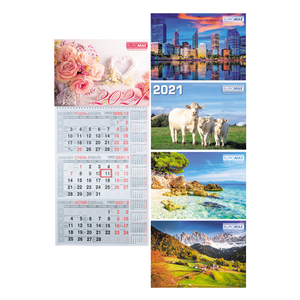Календар квартальний настінний 2021 р., 297х630 мм, 1 пружина BUROMAX BM.2106