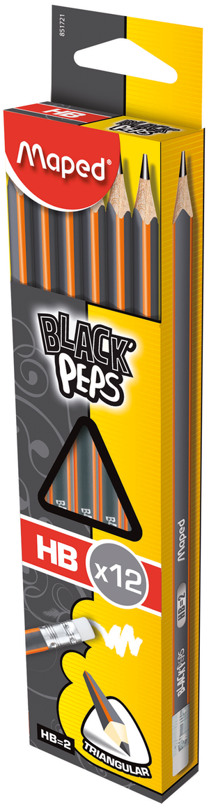 Карандаш чернографитовый BLACK PEPS HB с ластиком к коробка Maped MP.85172 - Фото 1