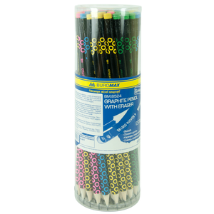 Олівець графітовий ESTILO круглий НВ з гумкою туба Buromax BM.8524 асорті