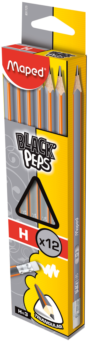 Карандаш графитовый BLACK PEPS H с ластиком Maped MP.851725 - Фото 1