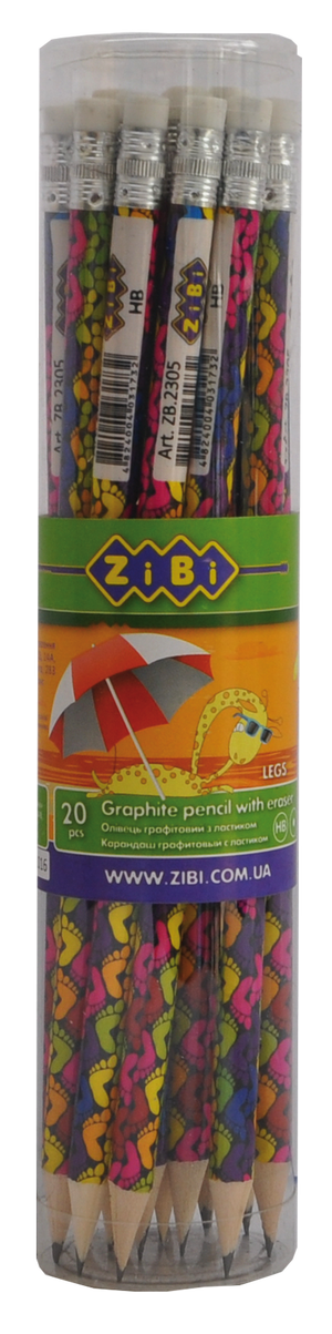 Карандаш графитовый BUGS HB с ластиком туба ZB.2305 Zibi - Фото 1