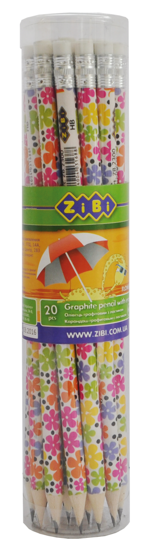 Карандаш графитовый FLOWERS HB с ластиком туба 20 шт.Zibi ZB.2300-20 - Фото 1