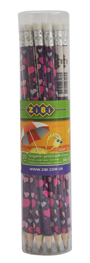 Карандаш графитовый LOVE HB с ластиком туба ZB.2301 Zibi - Фото 1