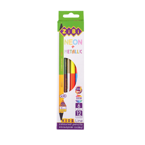 Карандаши цветные Double Neon and Metallic, по 6 штук (12 цветов), KIDS LINE ZiBi ZB.2465