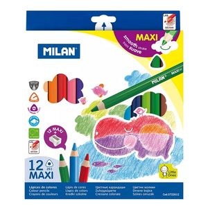 Карандаши цветные MAXI треугольные с толстым стержнем и точилкой 12 цветов Milan ml.0722612