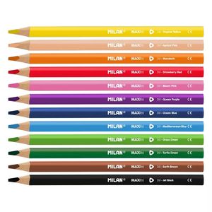 Олівці кольорові MAXI трикутні з товстим стрижнем і точилкою 12 кольорів Milan ml.0722612 - Фото 1
