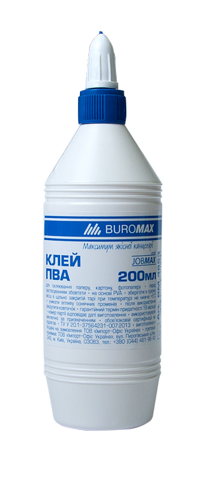 Клей ПВА 200мл JOBMAX ковпачок-дозатор Buromax BM.4853