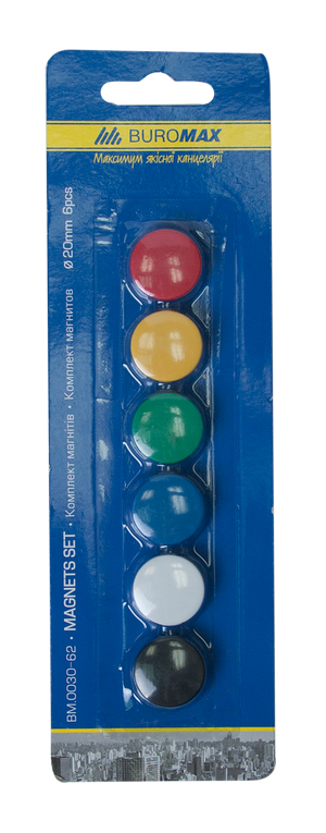 Комплект кольорових магнітів 6 шт. (круглі) Buromax BM.0030-62
