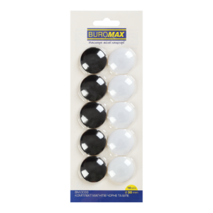 Комплект магнітів Buromax BLACK AND WHITE 10 шт 30 мм BM.0039