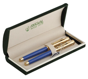 Комплект ручок (перо+роллер) у подарунковому футлярі L, синій з золотом Regal R68006.L.RF