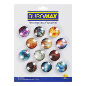 Комплект скляних магнітів Buromax SPACE 12 шт 30 мм BM.0048