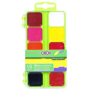Краски акварельные Zibi 10 цветов пластиковая коробка без кисти салатовый ZB.6520-15 - Фото 1