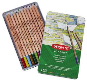 Набір кольорових акварельних олівіц Derwent Academy, металева коробка 12 штук, 2301941