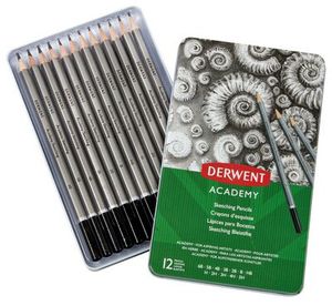 Набір чорнографітних олівців, Derwent Academy Sketching, металева коробка уп/12 шт, 6B-5H 2301946