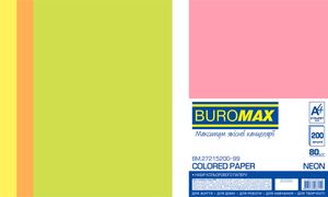 Набір кольорового паперу NEON, А4, 80г/м2 (4х50/200 листів) BUROMAX BM.27215200-99