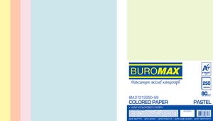 Набір кольорового паперу PASTEL, А4, 80г/м2 (5х50/250 аркушів) BUROMAX BM.27212250-99