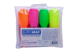 Набор из 4-х текст-маркеров Neon с резиновыми вставками BUROMAX BM.8904-84