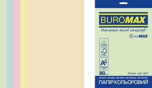 Набір кольорового паперу Euromax А4, 80г/м2, PASTEL, 5 кольора, 20 листів, BUROMAX BM.2721220E-99