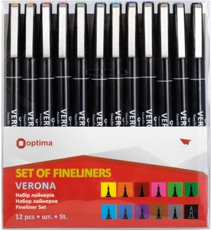 Набор разноцветных лайнеров VERONA в пенале (12 шт) Optima O16416