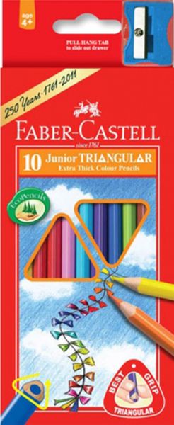 Олівці кольорові Faber-Castell 10 кольорів Jambo тригранні, точилка 116510/116538