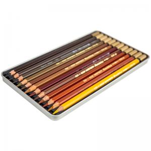 Карандаши цветные акварельные Mondeluz Brown Line 12 шт. металлическая упаковка KOH-I-NOOR 3722012011 - Фото 2
