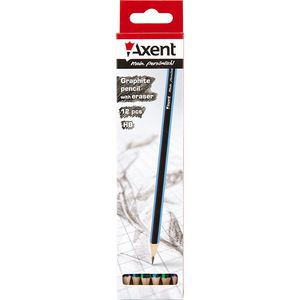 Олівець графітний, тригранний, з гумкою, HB, 12 штук, AXENT 9006/12-A