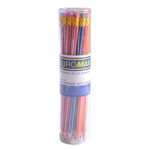 Олівець графітовий WHITE LINE HB, з гумкою, асорті, з білою смугою, туба 20 шт. BUROMAX BM.8503-20